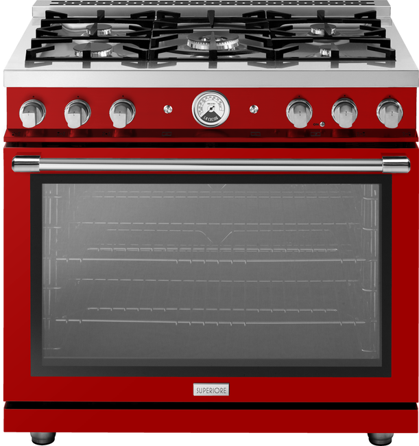 Range LA CUCINA 36” Classic High Glossy Finishing Red - 5 gas, gas oven